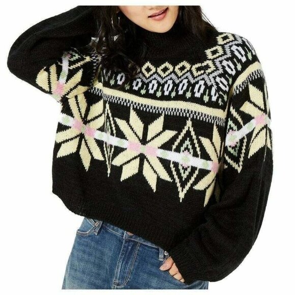 Planet Gold Junior's Sweater Black Size Small S Fair Isle Turtleneck MSRP $34 - Picture 1 of 5